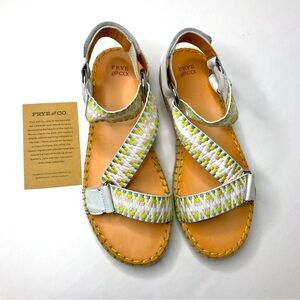 Frye Kole Assymetrical Women’s leather boho Sandals lime color brand new in box